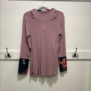 Striped Floral Sleeve Women's Top